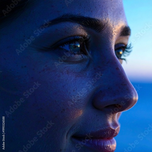 Close-up of a 20-year-old beautiful caucasian woman's face