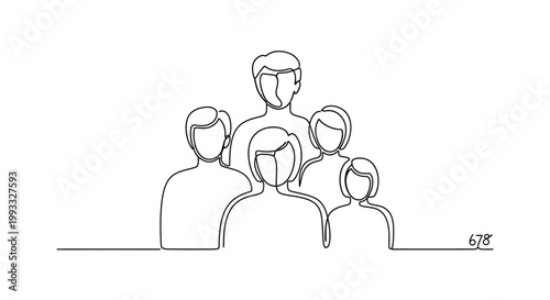 Minimalist Single Line Drawing of a Diverse Family Group - Unity and Connection