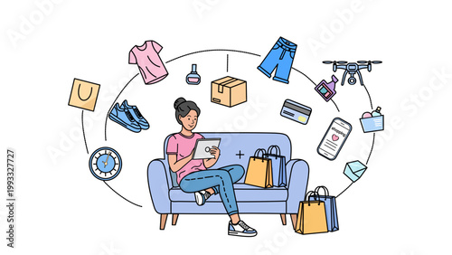 Online shopping and delivery services illustration