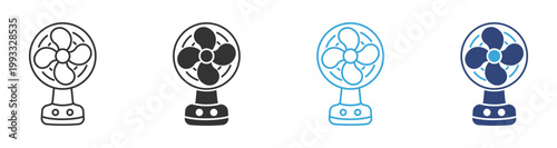 Table fan icons set, Cooling appliance symbols, Electric fan icons, Air circulation vector icons, Home cooling symbols