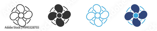 Fan rotation icons set, Cooling airflow symbols, Ventilation fan icons, Air circulation vector icons, Mechanical rotation symbols