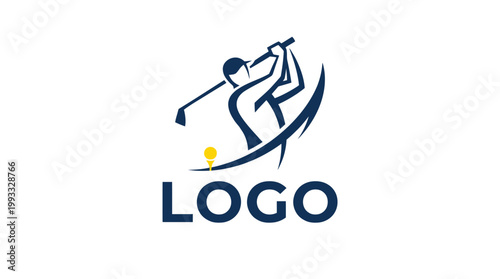 Golf Player Swinging Club Logo Design.