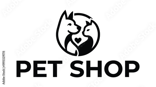 Modern Pet Shop Logo Design with Dog and Cat Silhouette.