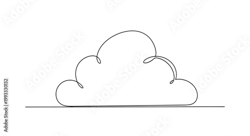 Single Line Drawing Cloud Icon, Minimalist Weather Symbol, Continuous Line Art