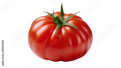 Принти на полотні Ripe red tomato with green stem and leaves