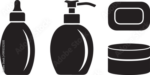 Minimalist black silhouettes of wine bottle and glass set