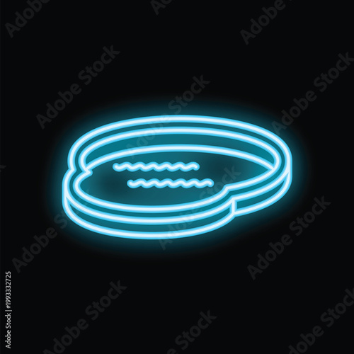 Bright blue neon sign showing a swimming pool, perfect for attracting attention on a dark background