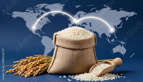 White Rice in Burlap Sack with Rice Stalk for Global Export