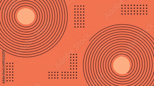 Abstract geometric orange background with concentric circles and dotted grid pattern modern minimal design