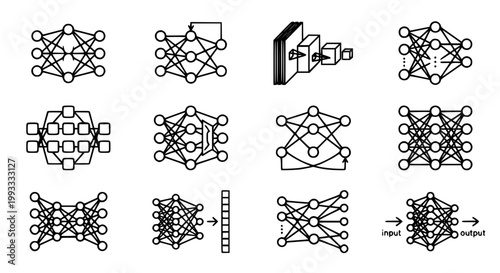 Deep Learning Icon Set - Neural Layers, AI Model, Artificial Intelligence Line Icons