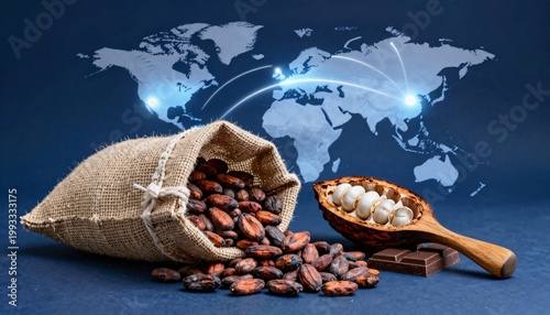 Cocoa Bean in Burlap Sack with Cacao Pod for Global Export