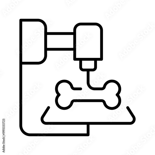 3d bone printing icon. Healthcare and bioprinting line symbol. Black and white.