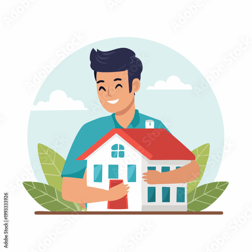 Man Hugging a Model House