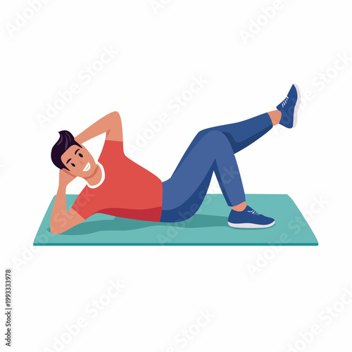 Man Doing Crunches on Exercise Mat