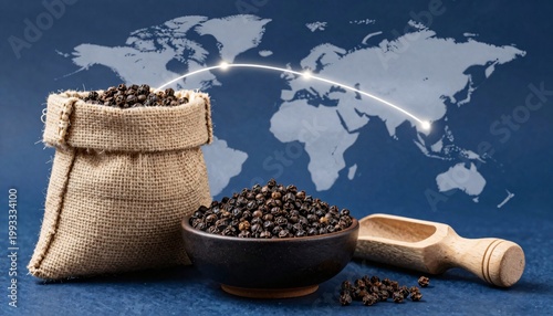 Black Pepper in Burlap Sack and Bowl for Global Export Trade