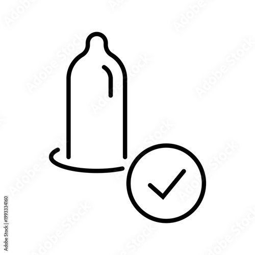 Condom protection icon. Healthcare and contraception line symbol. Black and white.