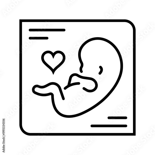 Embryo document icon. Healthcare and ivf line symbol. Black and white.