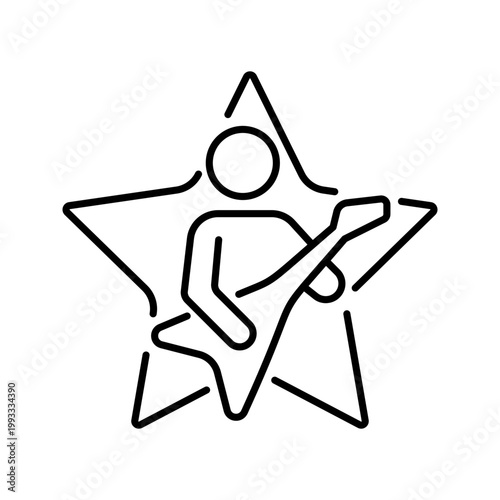Guitar player icon. Entertainment and musician line symbol. Black and white.
