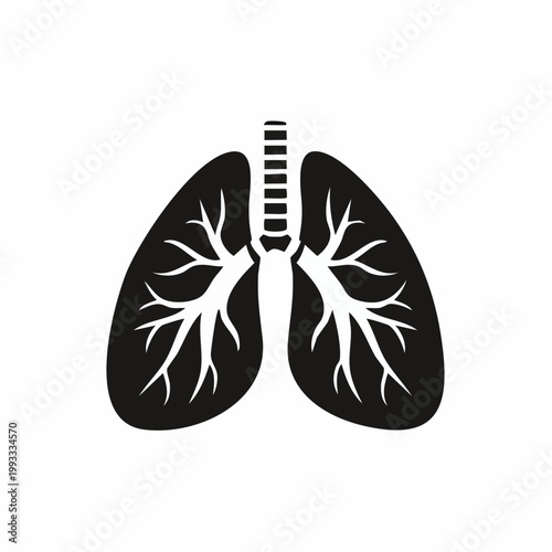 Black and White Icon of Human Lungs and Trachea