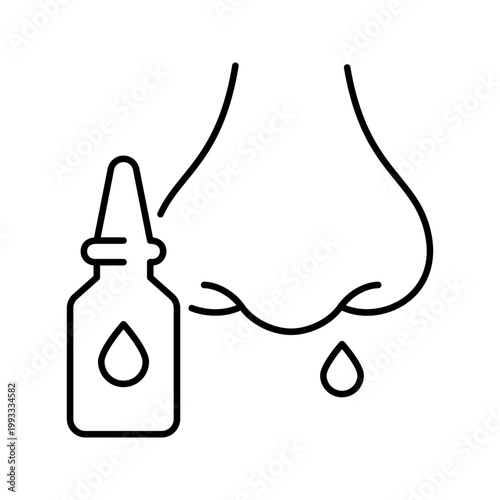 Nose drops icon. Healthcare and nasal care line symbol. Black and white.