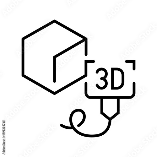3d printing icon. Industry and additive manufacturing line symbol. Black and white.