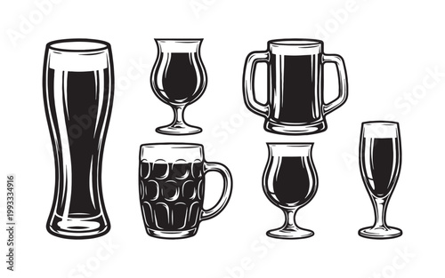 Collection of Different Beer Glassware Including Pint Mug and Snifter