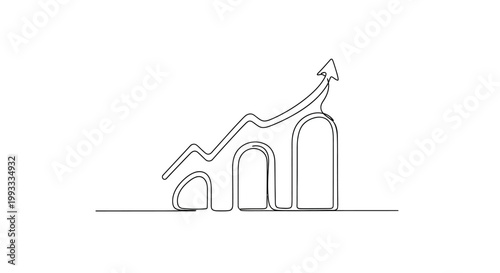 Upward trend graph, business growth concept, financial success, rising arrow, white background