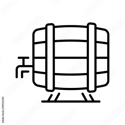 Wood barrel icon. Food and alcohol production line symbol. Black and white.