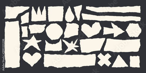 Fotografija Jagged edge torn paper piece collage grunge cut out shapes vector illustration set