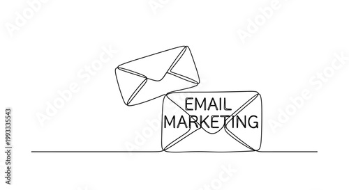 Email Marketing Concept: Envelopes with Text, Single Line Art
