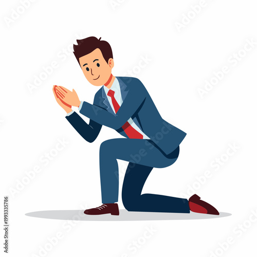 丁寧にお辞儀をするビジネスマンのフラットイラスト