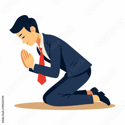 丁寧にお辞儀をするビジネスマンのフラットイラスト