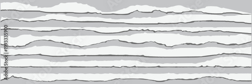 Torn paper, tear with shadow placed on a white background, vector illustration set for creative artwork