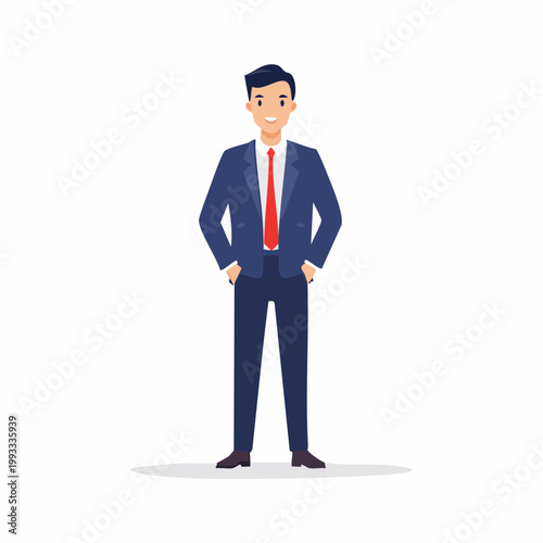 自信に満ちて立つビジネスマンのフラットイラスト