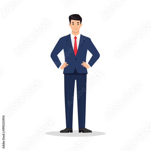 自信に満ちて立つビジネスマンのフラットイラスト