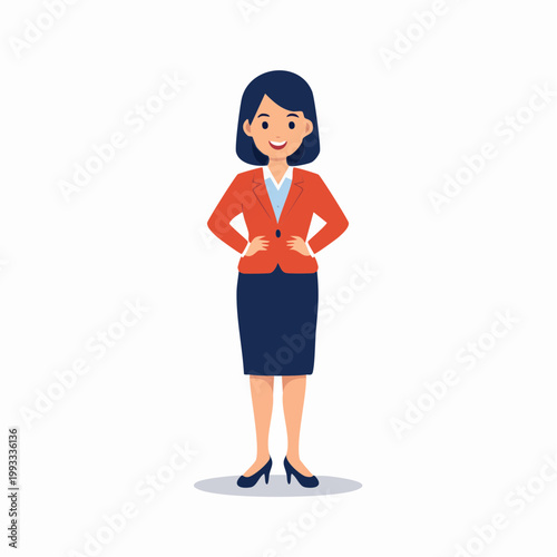 自信に満ちて立つビジネスウーマンのフラットイラスト
