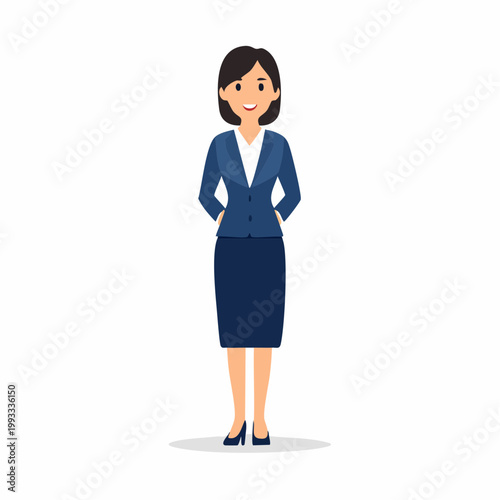 自信に満ちて立つビジネスウーマンのフラットイラスト