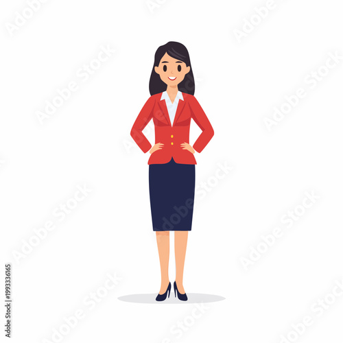 自信に満ちて立つビジネスウーマンのフラットイラスト
