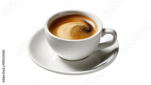 Φωτογραφία Creamy brown coffee in white ceramic cup on saucer