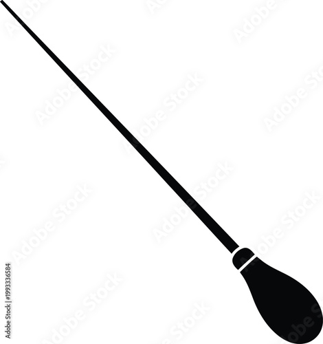 Black conductor baton with bulbous handle on white background