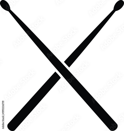 Black crossed drumsticks on white background percussion