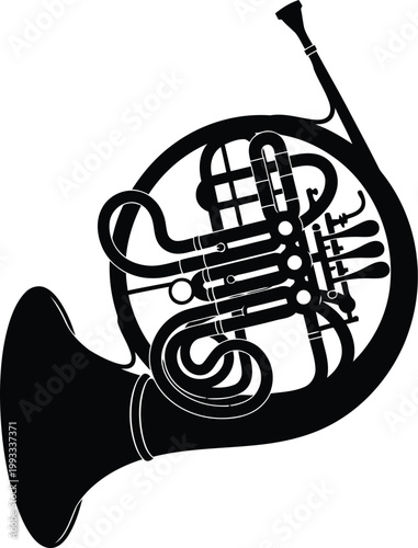 Black silhouette of a French horn musical instrument