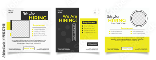 Modern We Are Hiring Social Media Post Template Set in Black and Yellow Color Corporate Recruitment Banner Design
