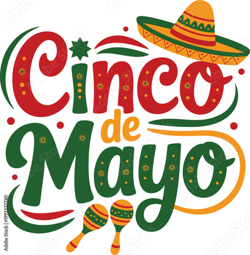 Colorful cinco de mayo celebration banner with sombrero and maracas