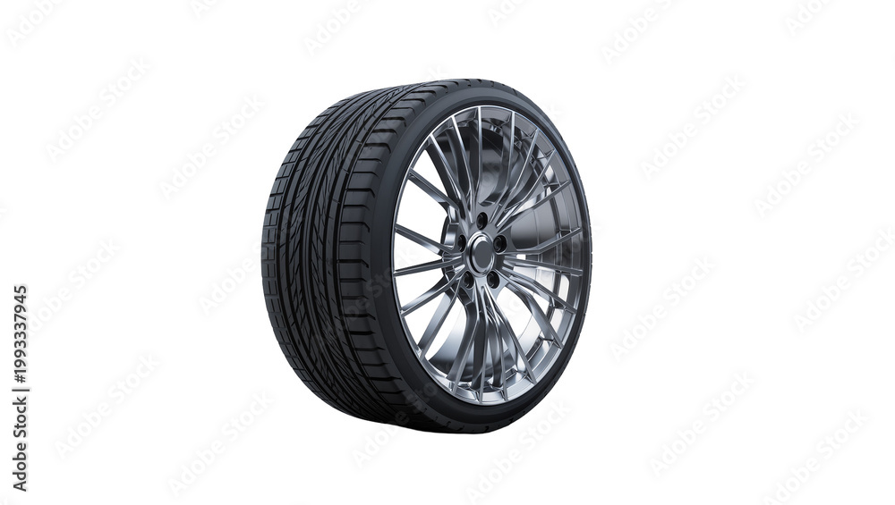 Obraz premium Silver alloy wheel with black tire and tread pattern