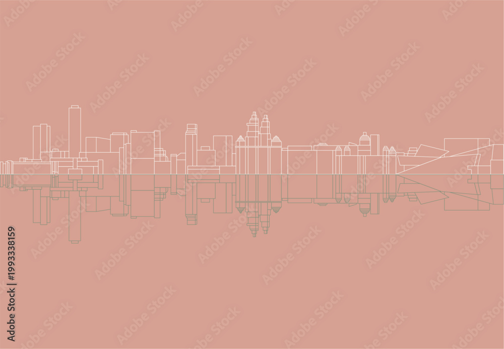 Naklejka premium Minimalist Abstract Cityscape Outline with Reflection for Urban Design