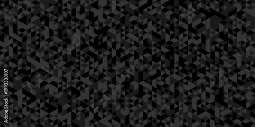 Seamless geometric pattern square shapes low polygon backdrop background. Abstract geometric wall tile and metal cube background triangle wallpaper. Black polygonal background.