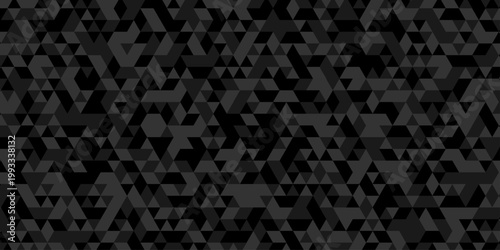 Seamless geometric pattern square shapes low polygon backdrop background. Abstract geometric wall tile and metal cube background triangle wallpaper. Black polygonal background.