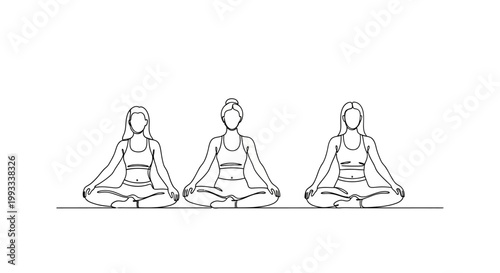Three women meditating in lotus pose, yoga, mindfulness, wellness, healthy lifestyle, serene, peaceful