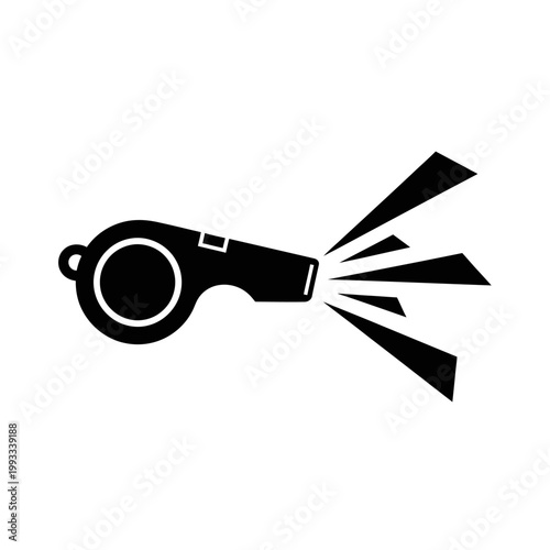 Black silhouette icon of a sports whistle blowing.